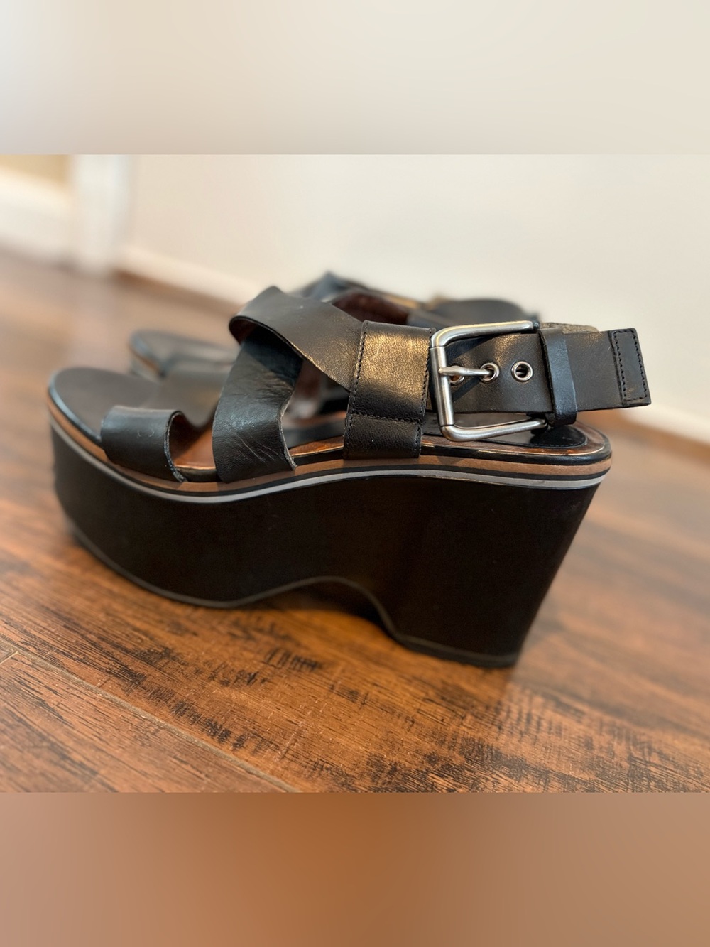 MARNI black leather wedges shoes size 38 /US 8